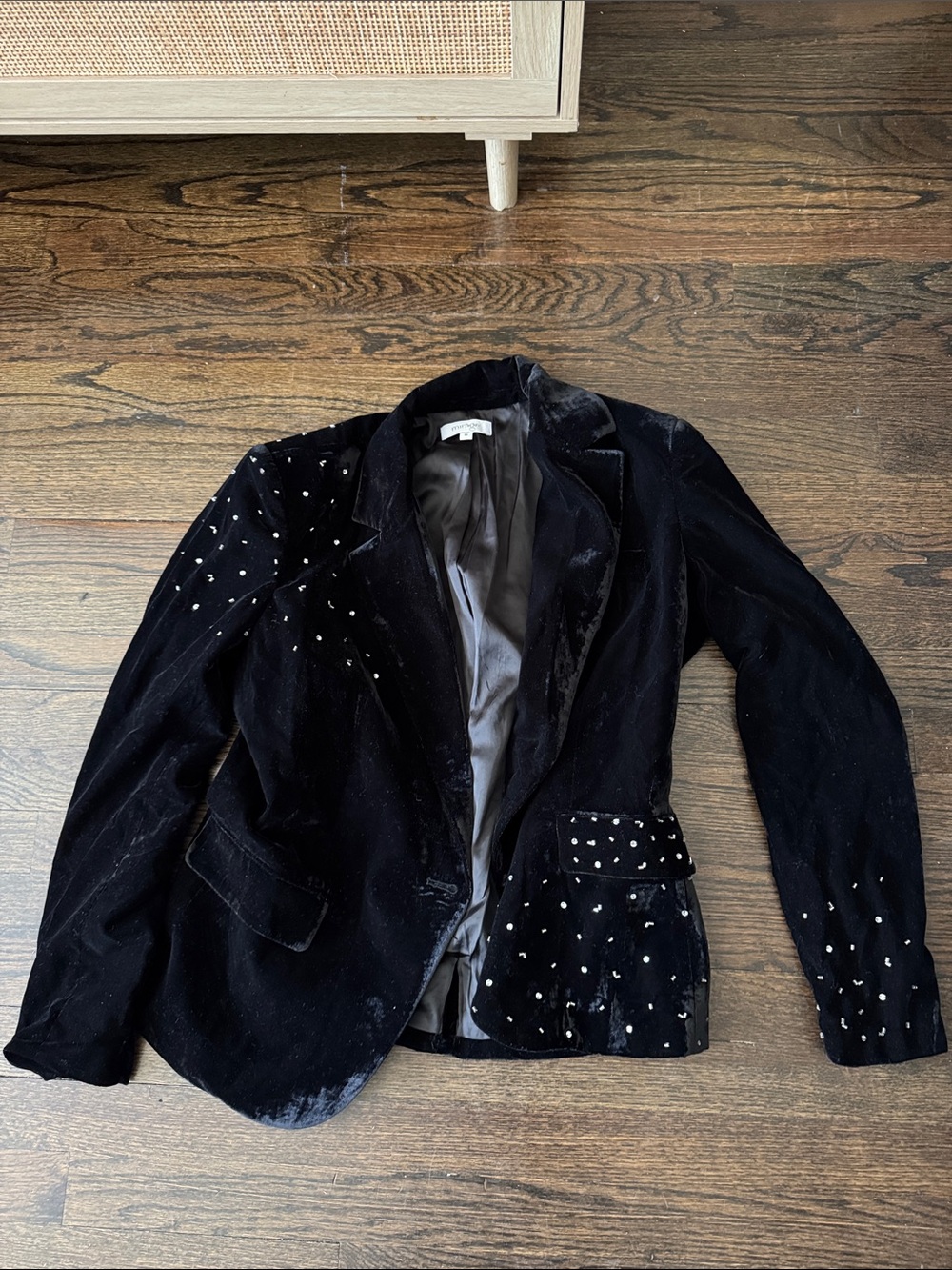 Women's Black Velvet Embellished Blazer
